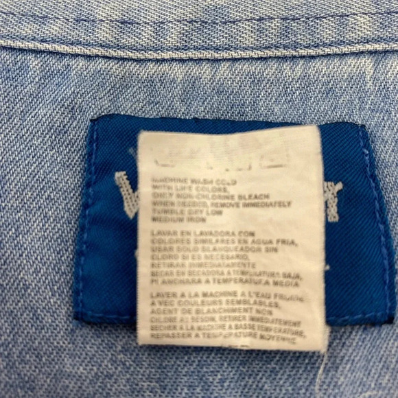 Wrangler Mens 2X Blue White Plaid Denim Pearl Snap Button Down Short Sleeve - Picture 5 of 6